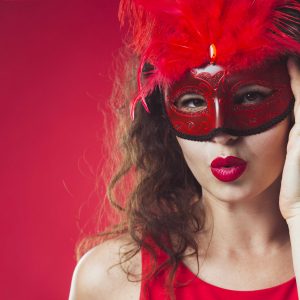 Red masks for a beautiful lady